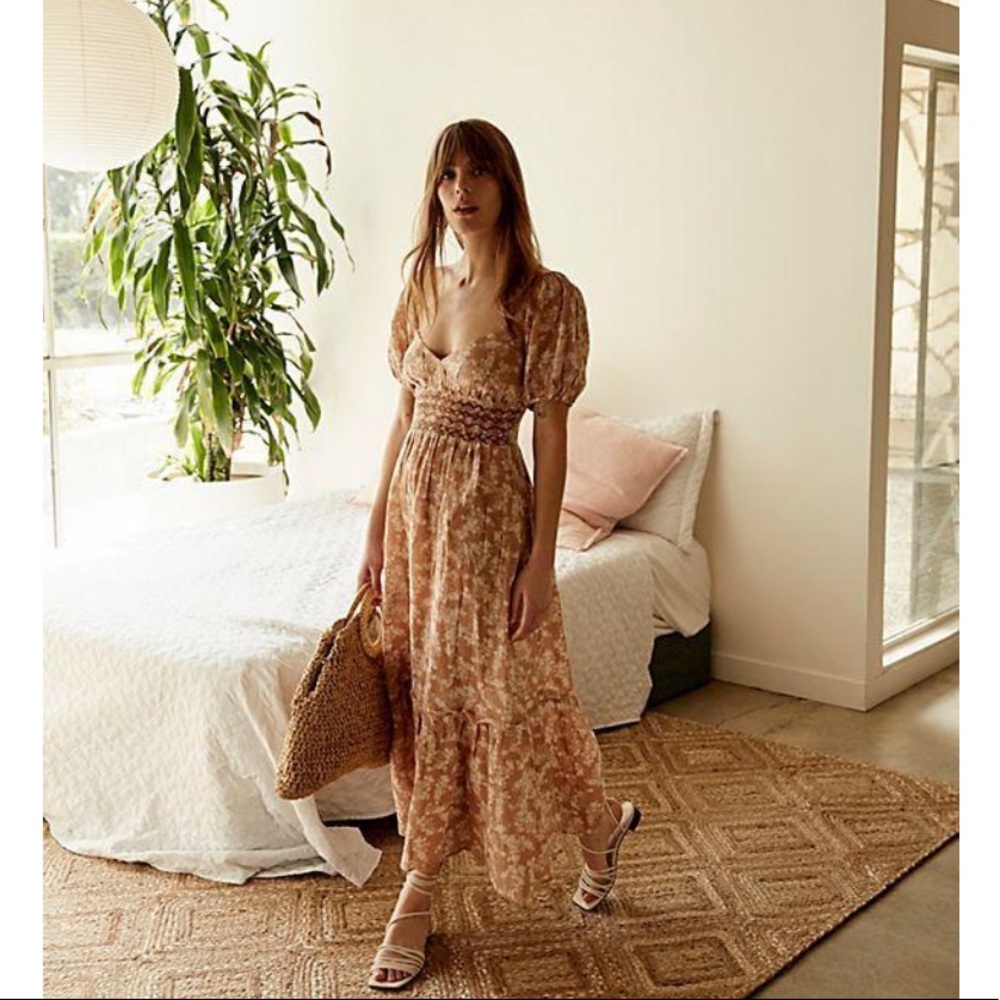 NWT Free People Ellie Printed MaxiDress in Neutral - Picture 5 of 16